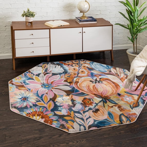 Unique Loom Blossom Collection Area Rug - Negril (6' Octagon Multi/Black)