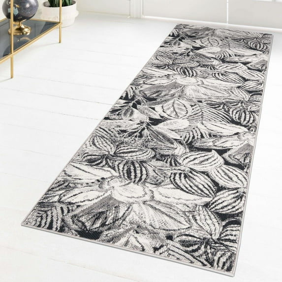 Unique Loom Blossom Collection Area Rug - Ocho (2' 7" x 12' Runner Charcoal/Ivory)