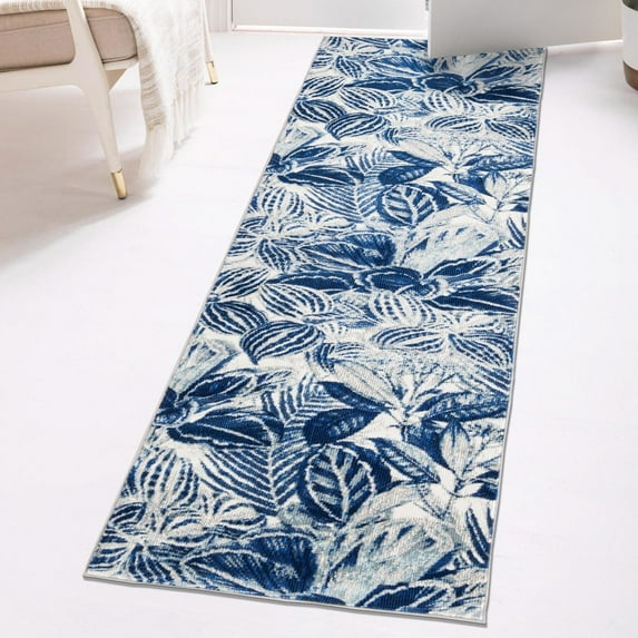 Unique Loom Blossom Collection Area Rug - Ocho (2' 7" x 12' Runner Navy Blue/Ivory)