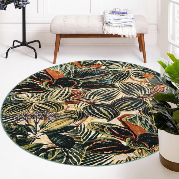 Unique Loom Blossom Collection Area Rug - Ocho (3' 3" Round Multi/Beige)