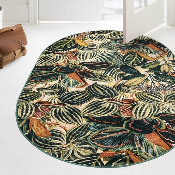 Unique Loom Blossom Collection Area Rug - Ocho (4' x 6' Oval Multi/Beige)