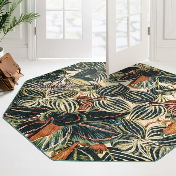 Unique Loom Blossom Collection Area Rug - Ocho (6' Octagon Multi/Beige)