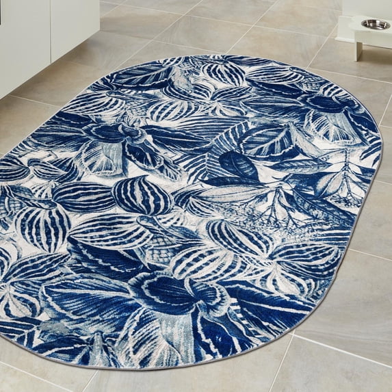 Unique Loom Blossom Collection Area Rug - Ocho (7' 10" x 10' Oval Navy Blue/Ivory)