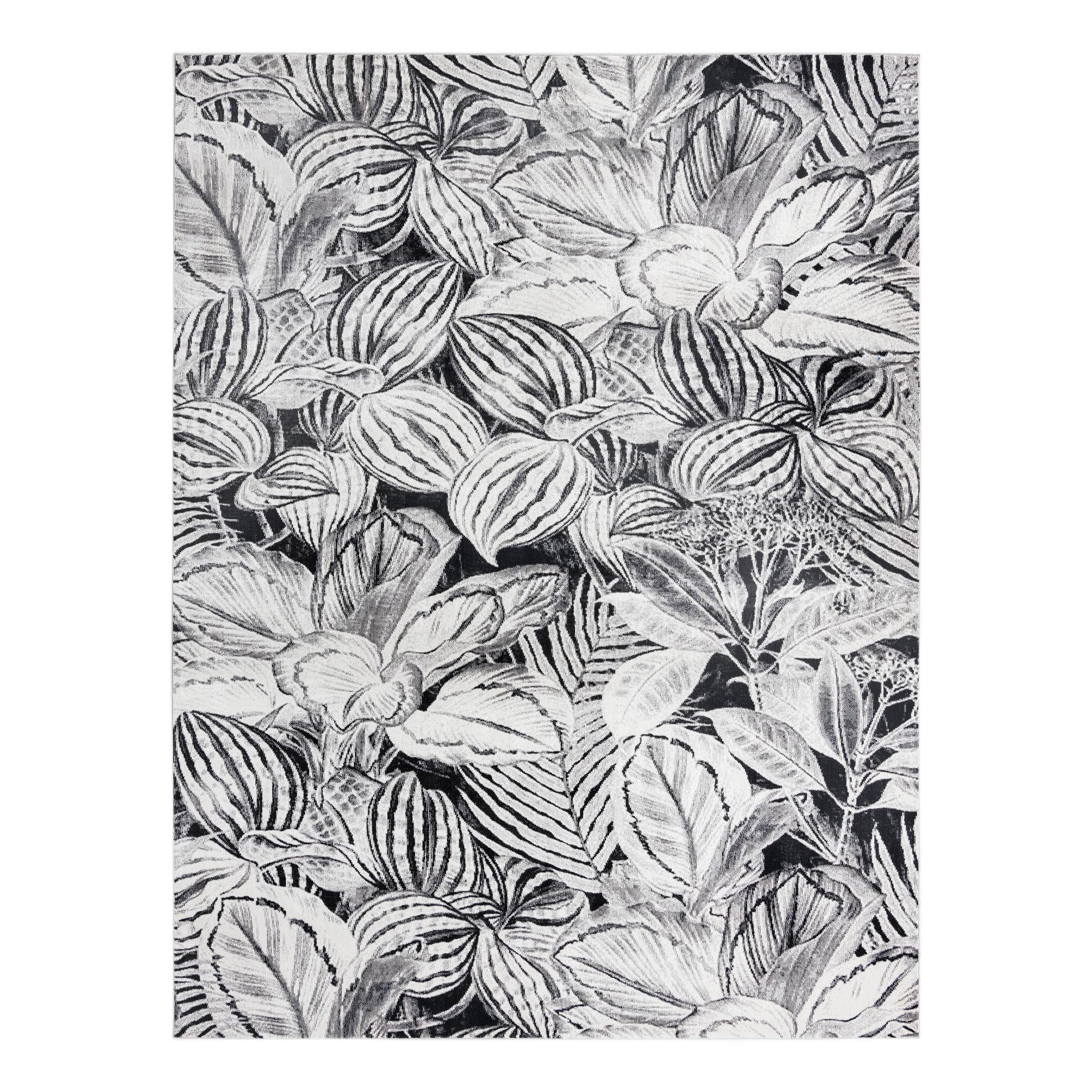 Charcoal Floral Synthetic 8' x 10' Rectangular Area Rug