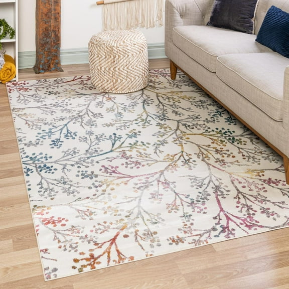 Unique Loom Blossom Collection Area Rug - Yoshino (4' x 6' Rectangle Ivory/Gray)