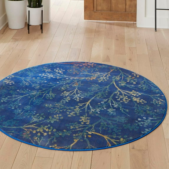 Unique Loom Blossom Collection Area Rug - Yoshino (5' 3" Round Blue/Green)