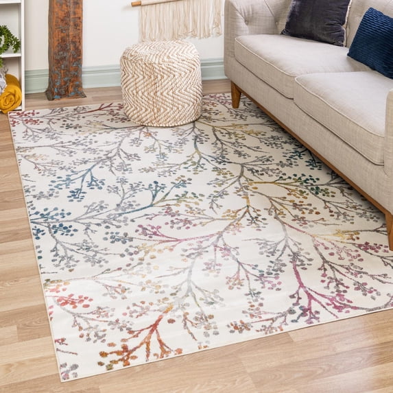 Unique Loom Blossom Collection Area Rug - Yoshino (9' x 12' Rectangle Ivory/Gray)