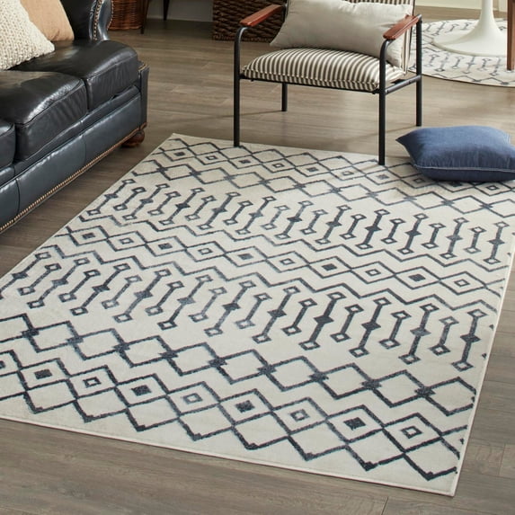 Unique Loom Bohemian Trellis Collection Area Rug - Gypsy (2' x 3' Rectangle Coastal White/Navy Blue)