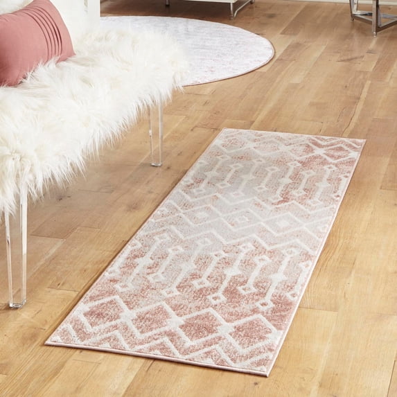 Unique Loom Bohemian Trellis Collection Area Rug - Gypsy (2' x 6' Runner Dusty Rose/Ivory)