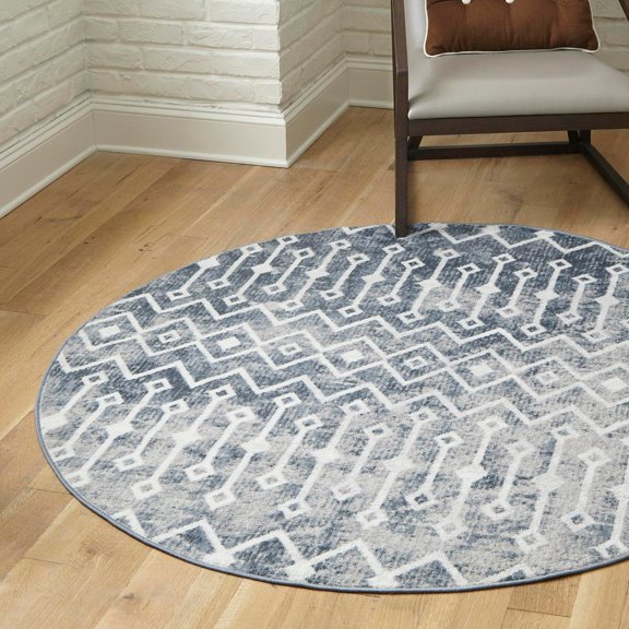 Unique Loom Bohemian Trellis Collection Area Rug - Gypsy (3' Round Vintage Blue/Ivory)