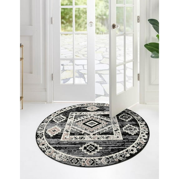 Unique Loom Cherokee Collection Area Rug - Boone (7' Round Fossil Gray/Black)