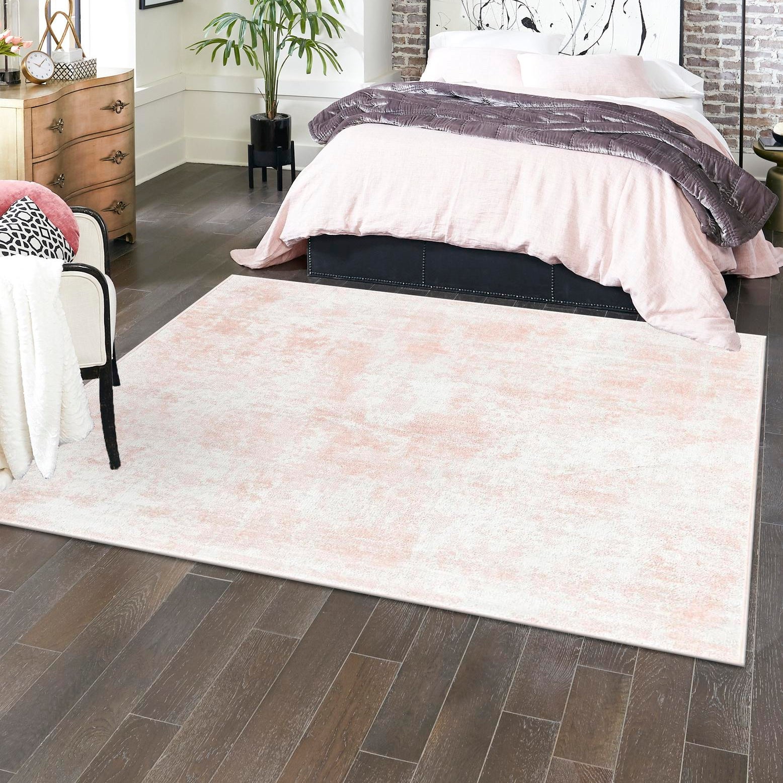 Carnation Pink and Ivory Square Synthetic Area Rug