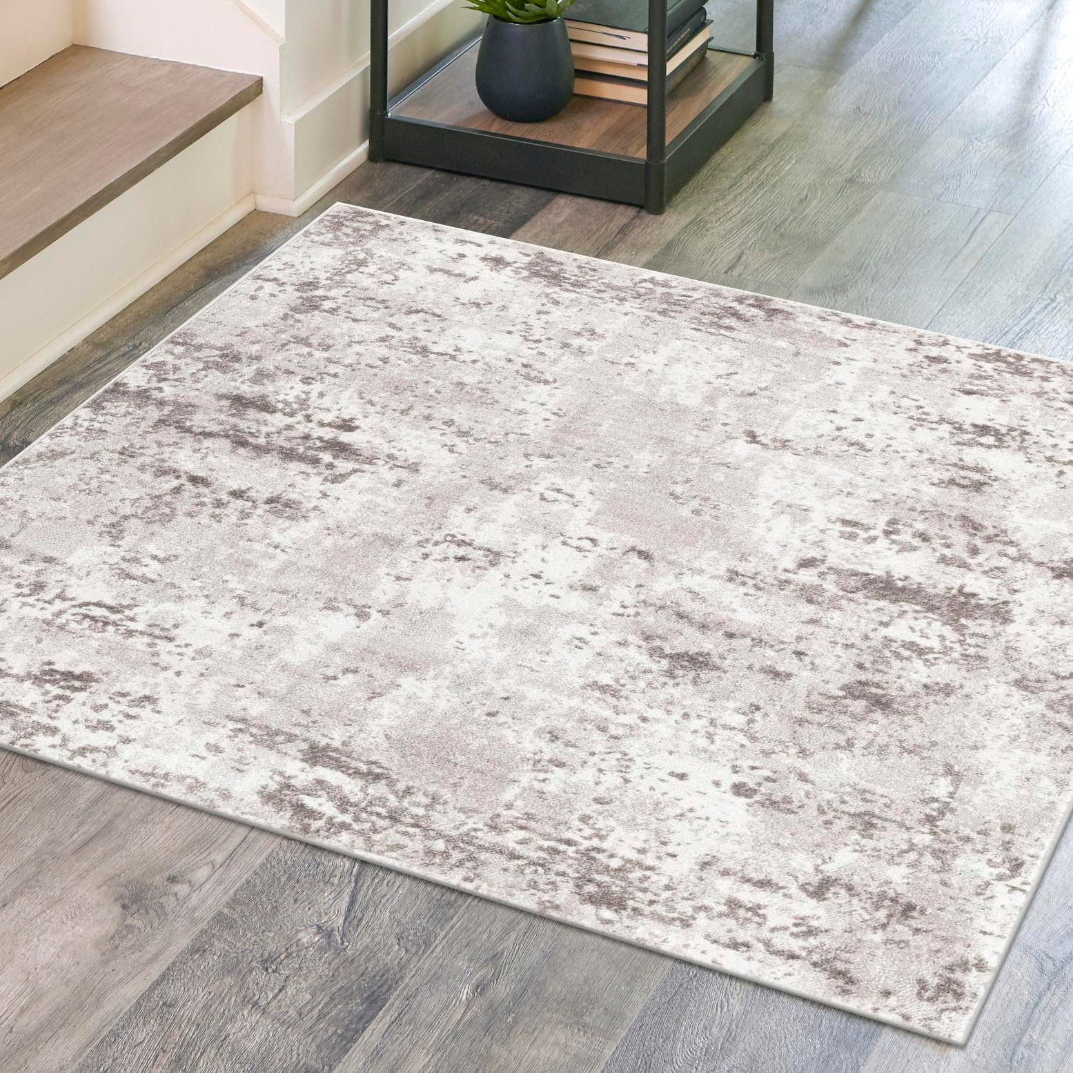 Stone Gray Square Stain-Resistant Synthetic Rug, 6' x 6'