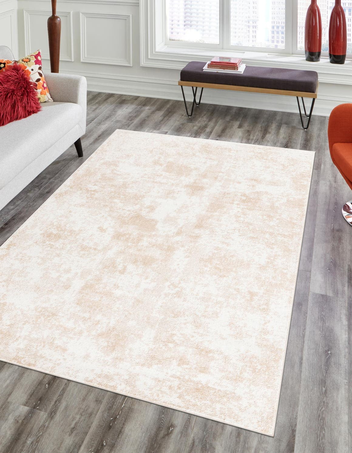 Sand and Ivory Rectangular 9' x 12' Synthetic Area Rug