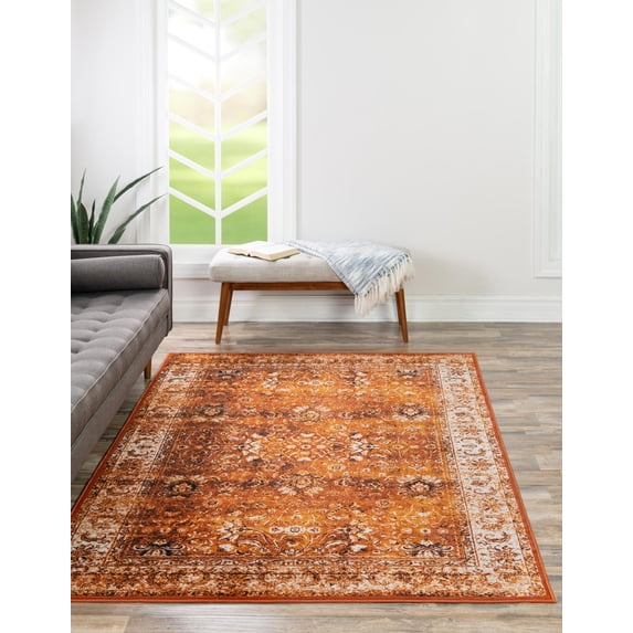 Unique Loom Bosphorus Imperial Rug , 5' 0" x 8' 0" ,Terracotta and White