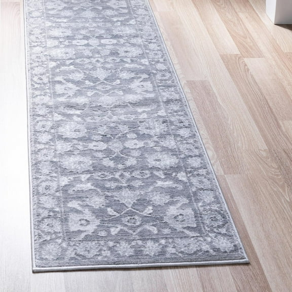 Unique Loom Boston Collection Area Rug - Floral (2' x 6' 1" Runner Gray/Ivory)