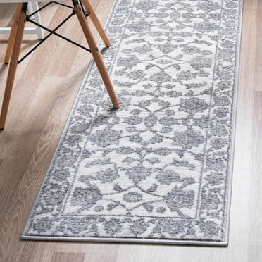 Unique Loom Boston Collection Area Rug - Floral (2' x 6' 1" Runner white Gray/Ivory)