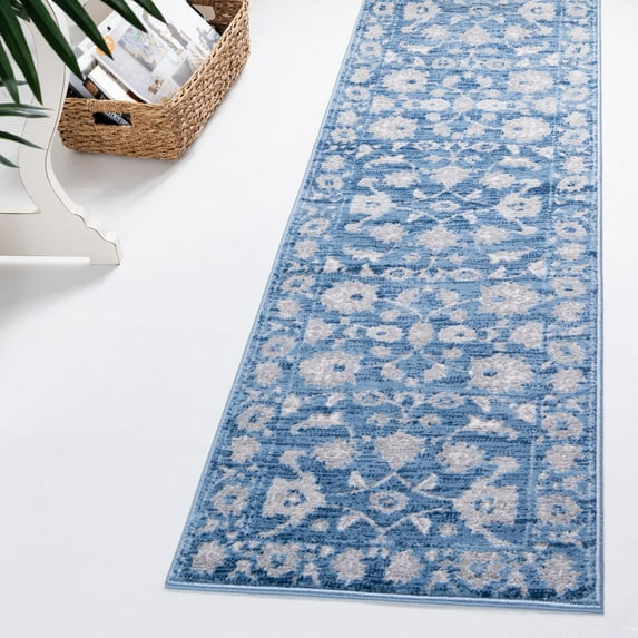 Unique Loom Boston Collection Area Rug - Floral (2' x 6' Runner Blue/Ivory)
