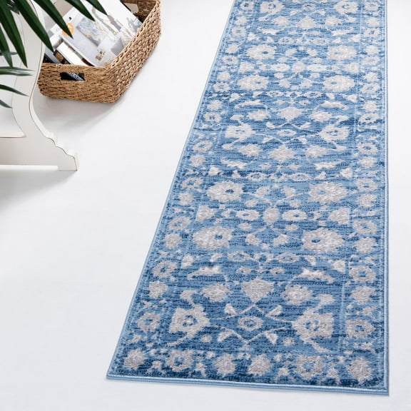 Unique Loom Boston Collection Area Rug - Floral (2' x 8' Runner Blue/Ivory)