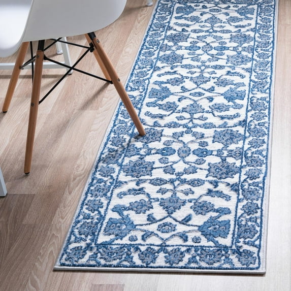 Unique Loom Boston Collection Area Rug - Floral (2' x 8' Runner White Blue/Gray)