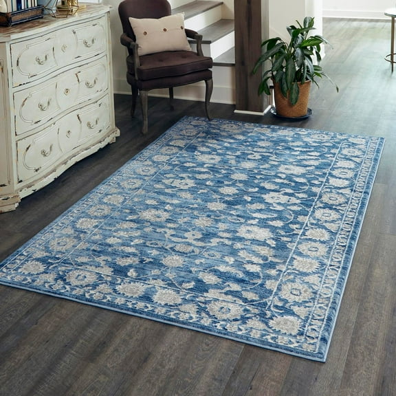 Unique Loom Boston Collection Area Rug - Floral (4' 1" x 6' 1" Rectangle Blue/Ivory)