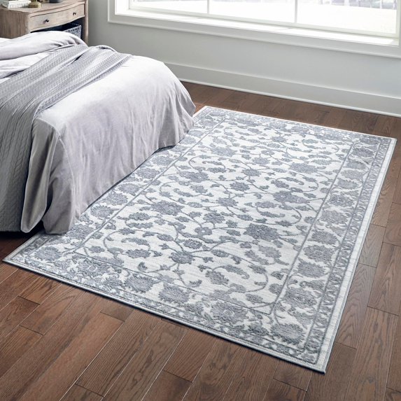 Unique Loom Boston Collection Area Rug - Floral (4' 1" x 6' 1" Rectangle white Gray/Ivory)