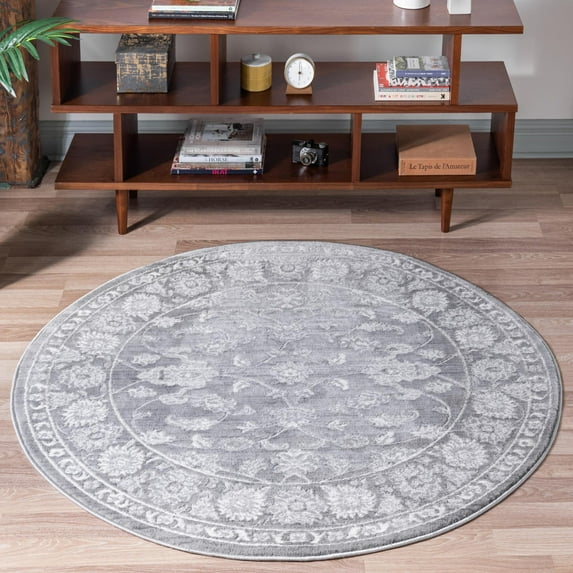 Unique Loom Boston Collection Area Rug - Floral (5' Round Gray/Ivory)