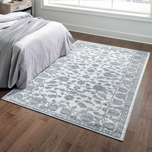 Unique Loom Boston Collection Area Rug - Floral (5' x 8' Rectangle white Gray/Ivory)
