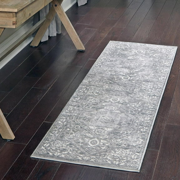 Unique Loom Boston Collection Area Rug - Medallion (2' x 6' 1" Runner Gray/Ivory)