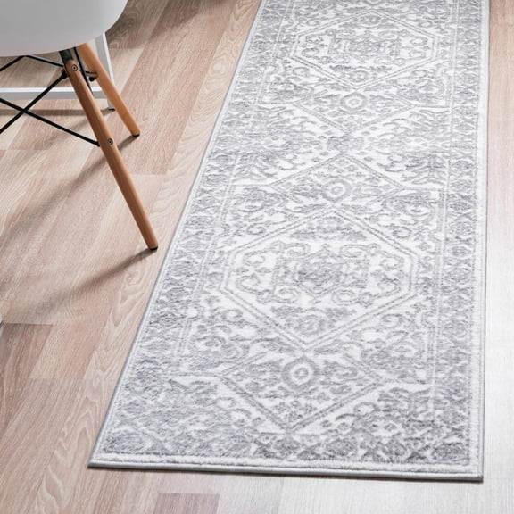 Unique Loom Boston Collection Area Rug - Medallion (2' x 8' Runner White/Gray)