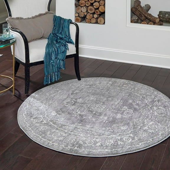 Unique Loom Boston Collection Area Rug - Medallion (5' 1" Round Gray/Ivory)
