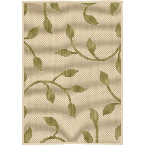 Unique Loom Botanical Indoor/Outdoor Botanical Rug Beige/Green 2' 2" x 3' 1" Rectangle Floral / Botanical Tropical Perfect For Patio Deck Garage Entryway