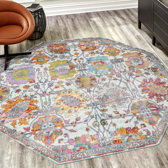 Unique Loom Paragon Collection Area Rug - Boulder (8' 2" Octagon Multi/Blue)