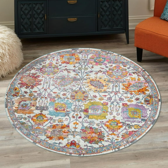 Unique Loom Paragon Collection Area Rug - Boulder (5' 5" Round Multi/Blue)