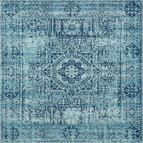 Unique Loom Bouquet Tradition Rug Turquoise/Navy Blue 8' 4" Square Medallion Modern Perfect For Dining Room Living Room Bed Room Kids Room