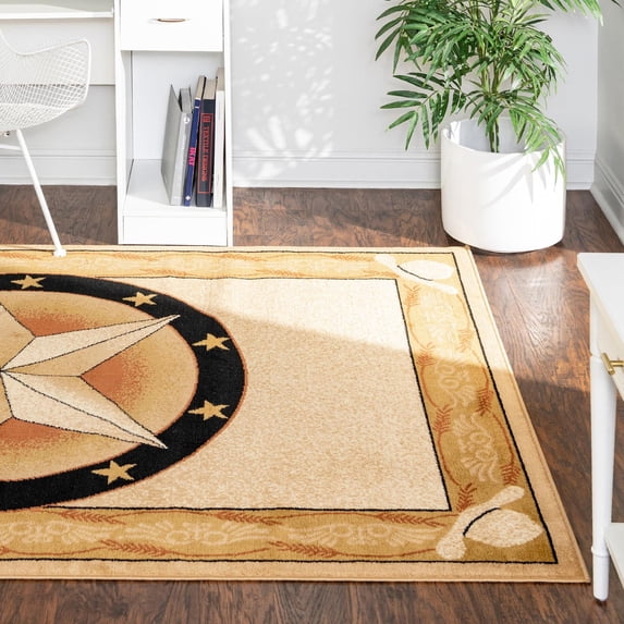 Unique Loom Pioneer Collection Area Rug - Bozeman (6' 1" x 9' Rectangle Ivory Brown/Black)