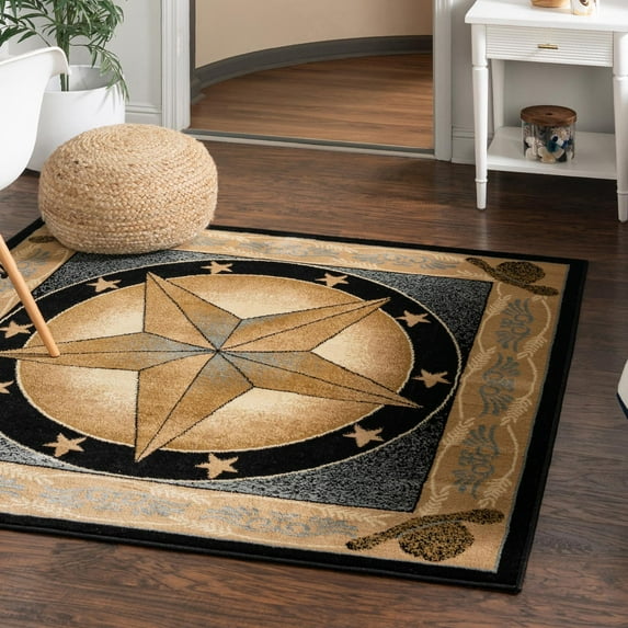 Unique Loom Pioneer Collection Area Rug - Bozeman (5' 3" Square Blue/Beige)