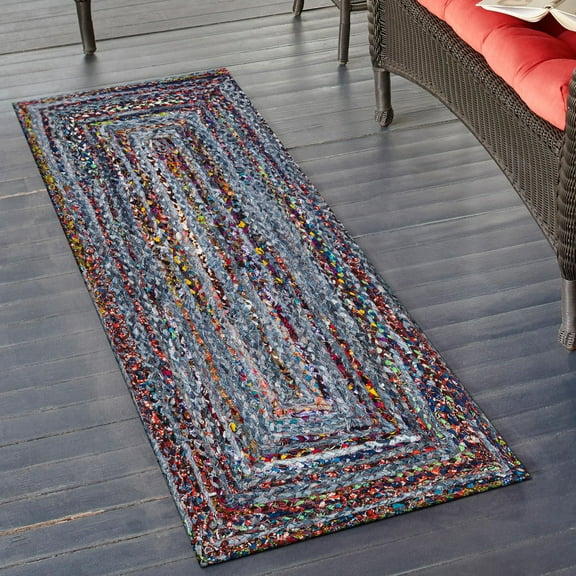 Unique Loom Braided Chindi Collection Area Rug (2' 7" x 6' 1" Runner Blue and Multi/Green)