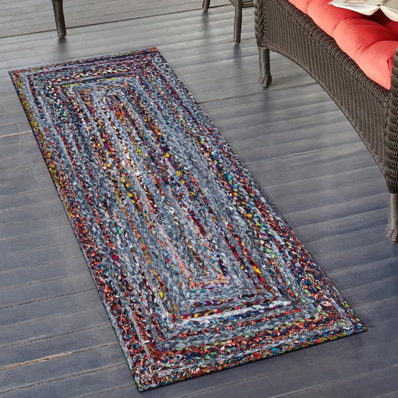 Unique Loom Braided Chindi Collection Area Rug (2' 7" x 6' 1" Runner Blue and Multi/Green)