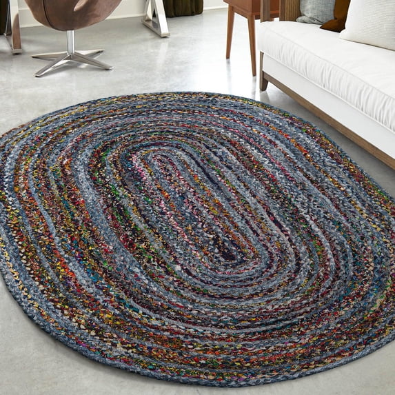 Unique Loom Braided Chindi Collection Area Rug (5' 1" x 8' Oval Blue and Multi/Green)