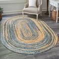 thumbnail image 1 of Unique Loom Braided Chindi Collection Area Rug (5' 1" x 8' Oval Blue and Natural/Natural), 1 of 6