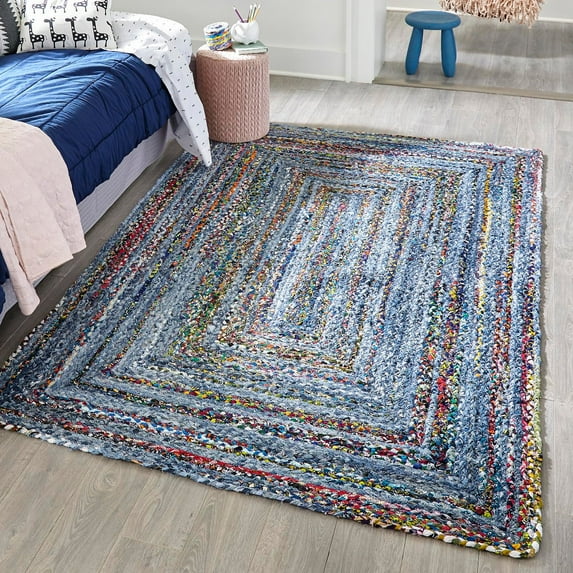 Unique Loom Braided Chindi Collection Area Rug (5' 1" x 8' Rectangle Blue and Multi/Green)