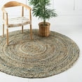 thumbnail image 1 of Unique Loom Braided Chindi Collection Area Rug - Crossed (4' 1" Round Natural/Blue), 1 of 7
