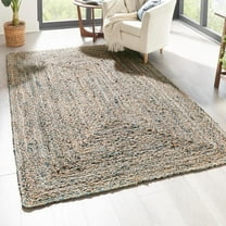 Unique Loom Braided Chindi Collection Area Rug - Crossed (5' 1" x 8' Rectangle Natural/Blue)