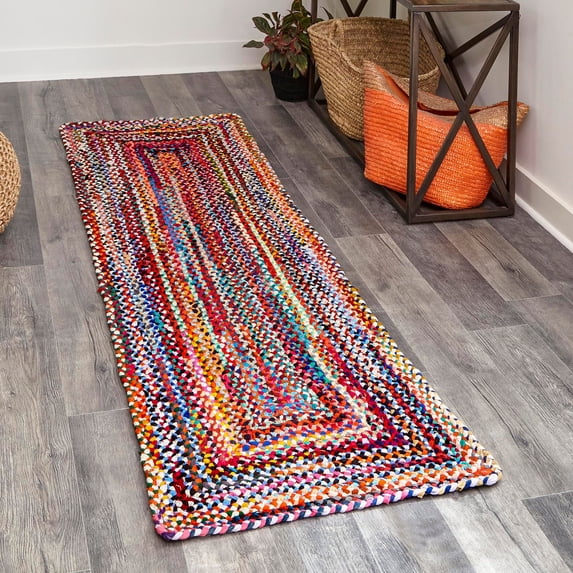 Unique Loom Braided Chindi Collection Area Rug - Layer (2' 7" x 13' 1" Runner Multi/Blue)