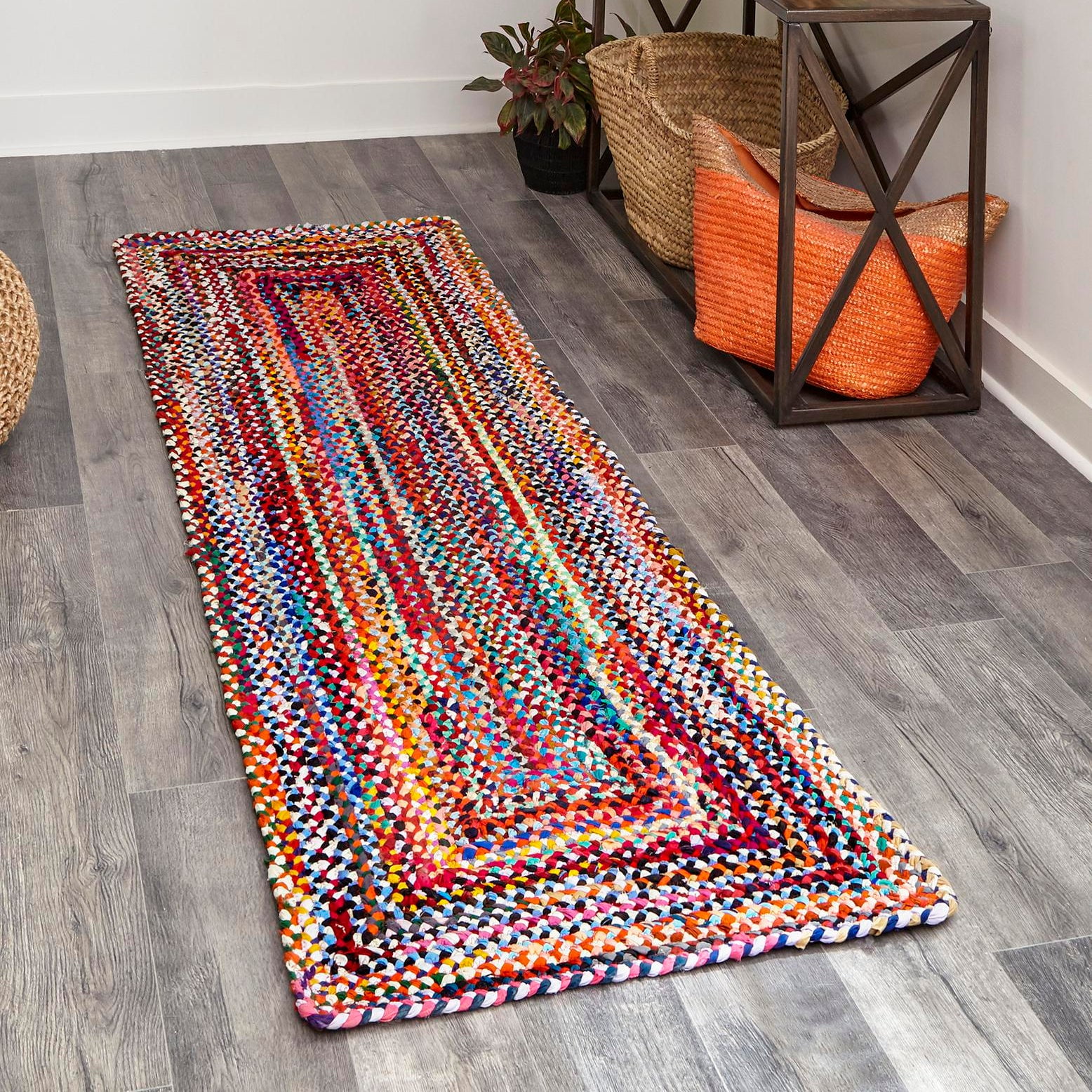 Handmade Multicolor Braided Cotton Runner Rug