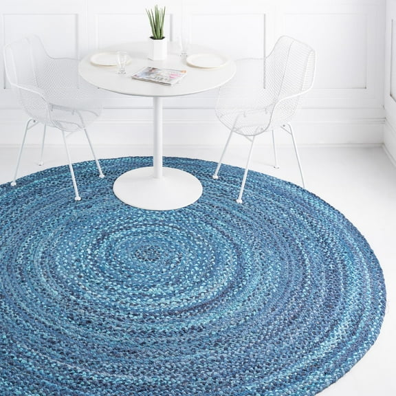 Unique Loom Braided Chindi Collection Area Rug - Layer (3' 3" Round Blue/Navy Blue)
