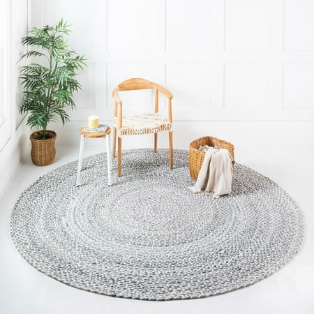 Unique Loom Braided Chindi Collection Area Rug - Layer (3' 3" Round Gray/Ivory)
