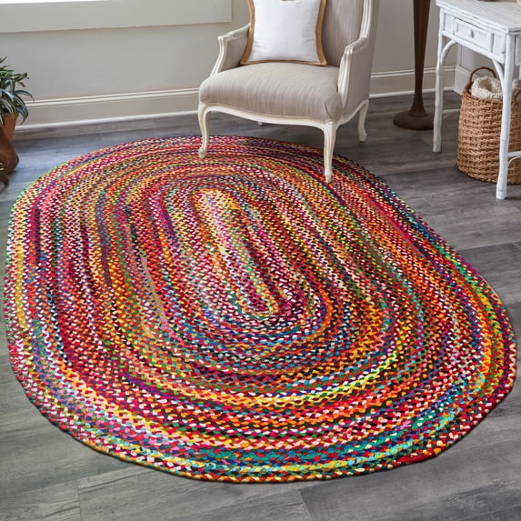 Unique Loom Braided Chindi Collection Area Rug - Layer (3' 3" x 5' 1" Oval Multi/Blue)