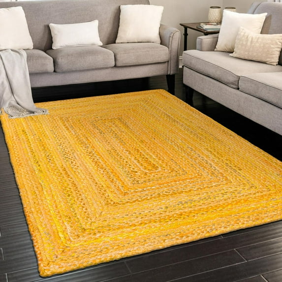Unique Loom Braided Chindi Collection Area Rug - Layer (4' 1" x 6' 1" Rectangle Yellow Orange/Orange)
